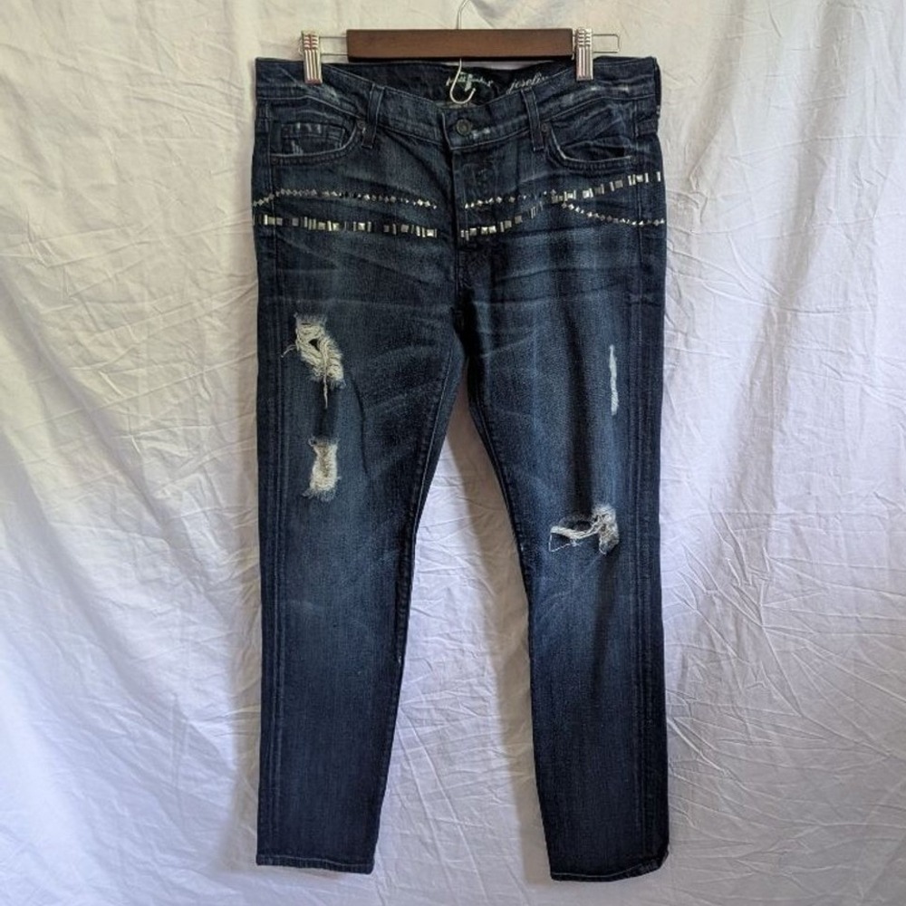 7 For All Mankind Josefina Jeans Dark Wash Designer Denim Studded Distressed 29